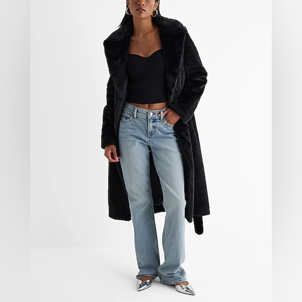 EXPRESS Faux Fur Belted Trench Coat XL